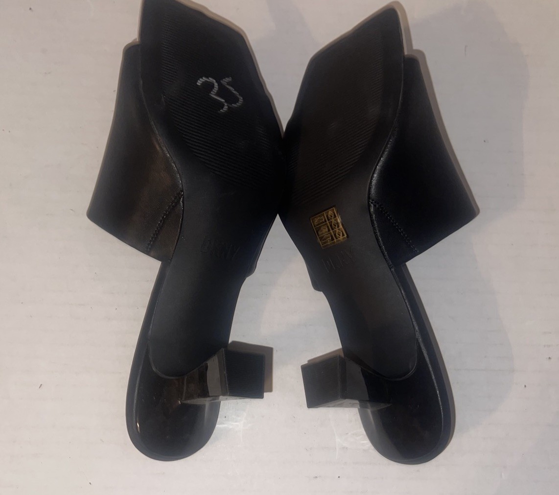 DKNY Black Slip On Square Open Toe Heels Women’s Size 10 Block Heel Designer