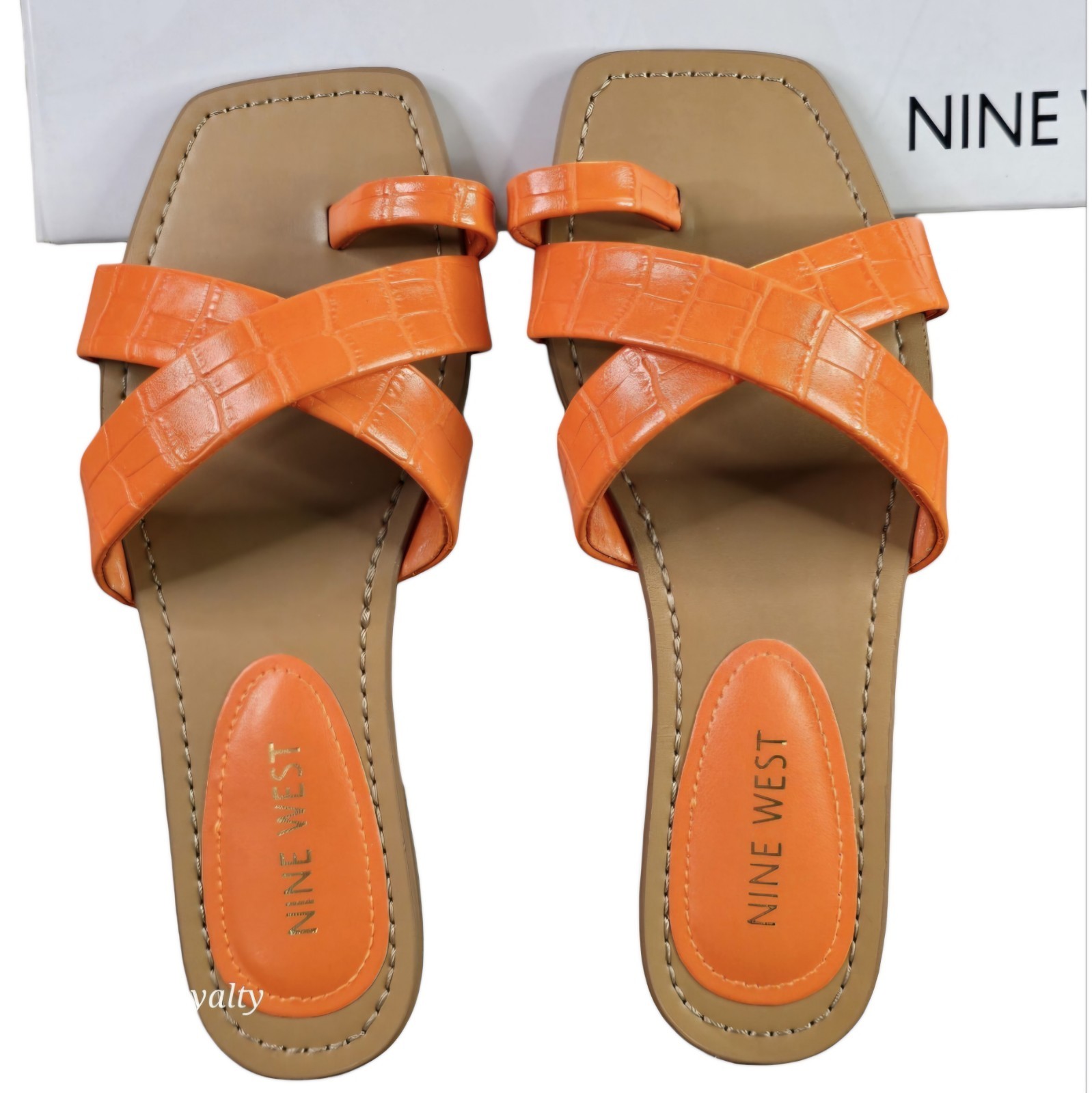 Nine West Women’s Dotty3 Orange 800 Toe Ring Strappy Flat Sandal Size 5 NEW