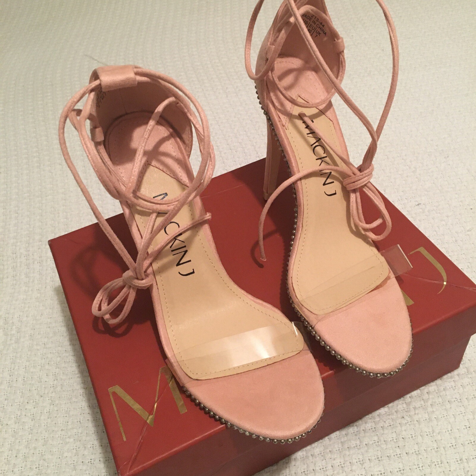 Mackin J 213-44 Women Transparent Strap High Heels Pumps Shoes Lace Up Nude Sz 9