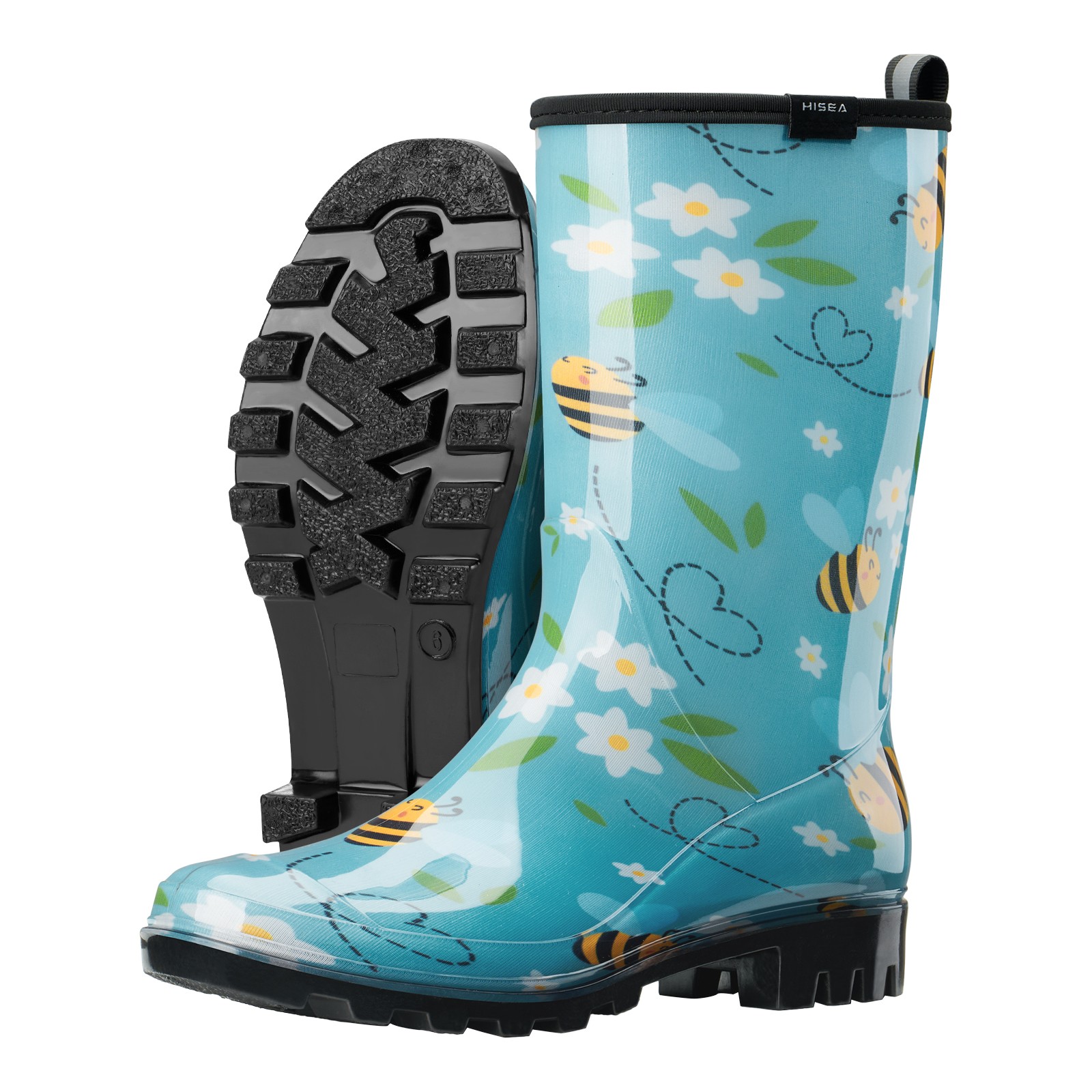 HISEA Women’s Printed Rain Boots Mid-Calf Waterproof Garden Boots Glossy Wellies