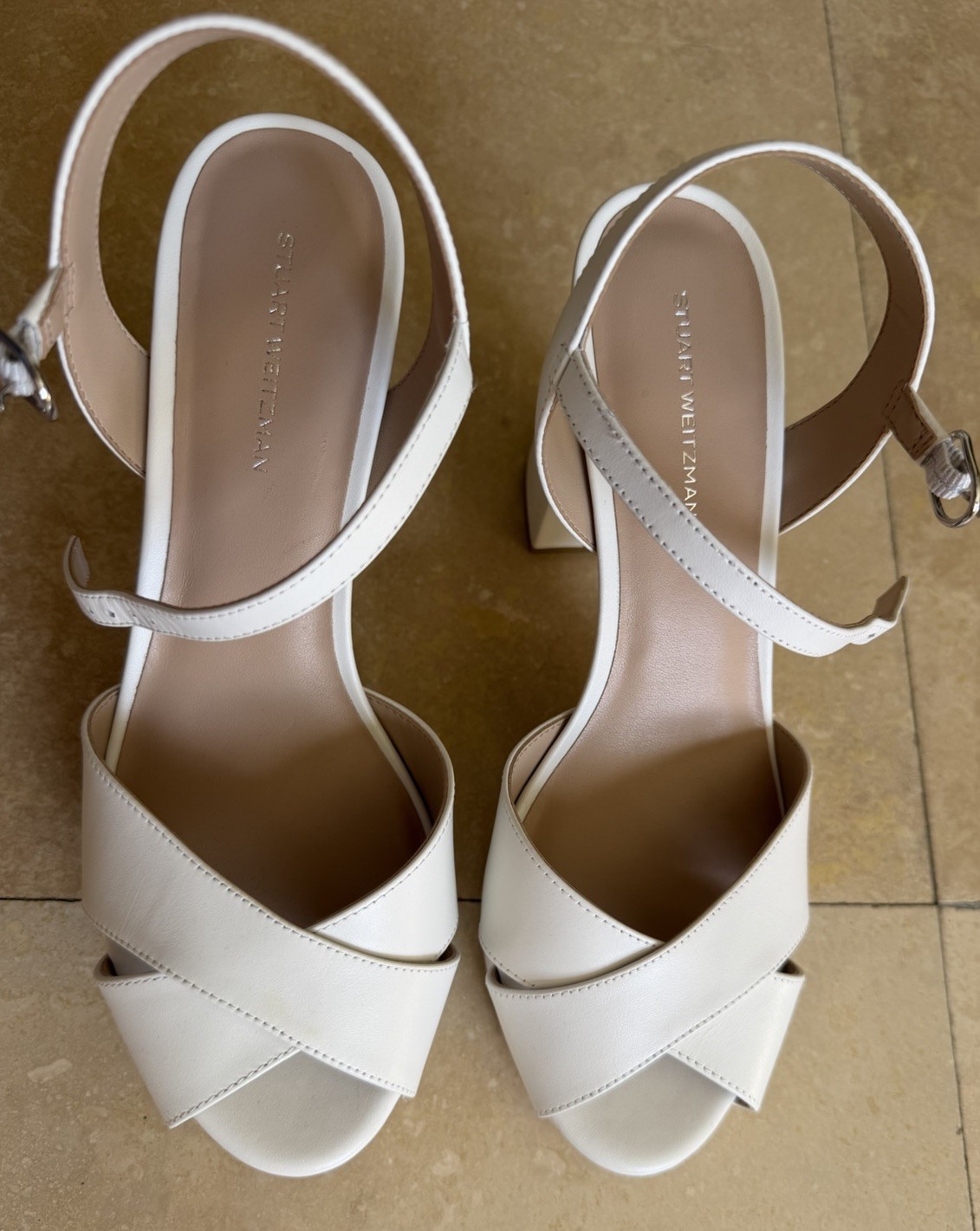STUART WEITZMAN Dayna Platform Cream Leather Sandal Women Size 8.5 US