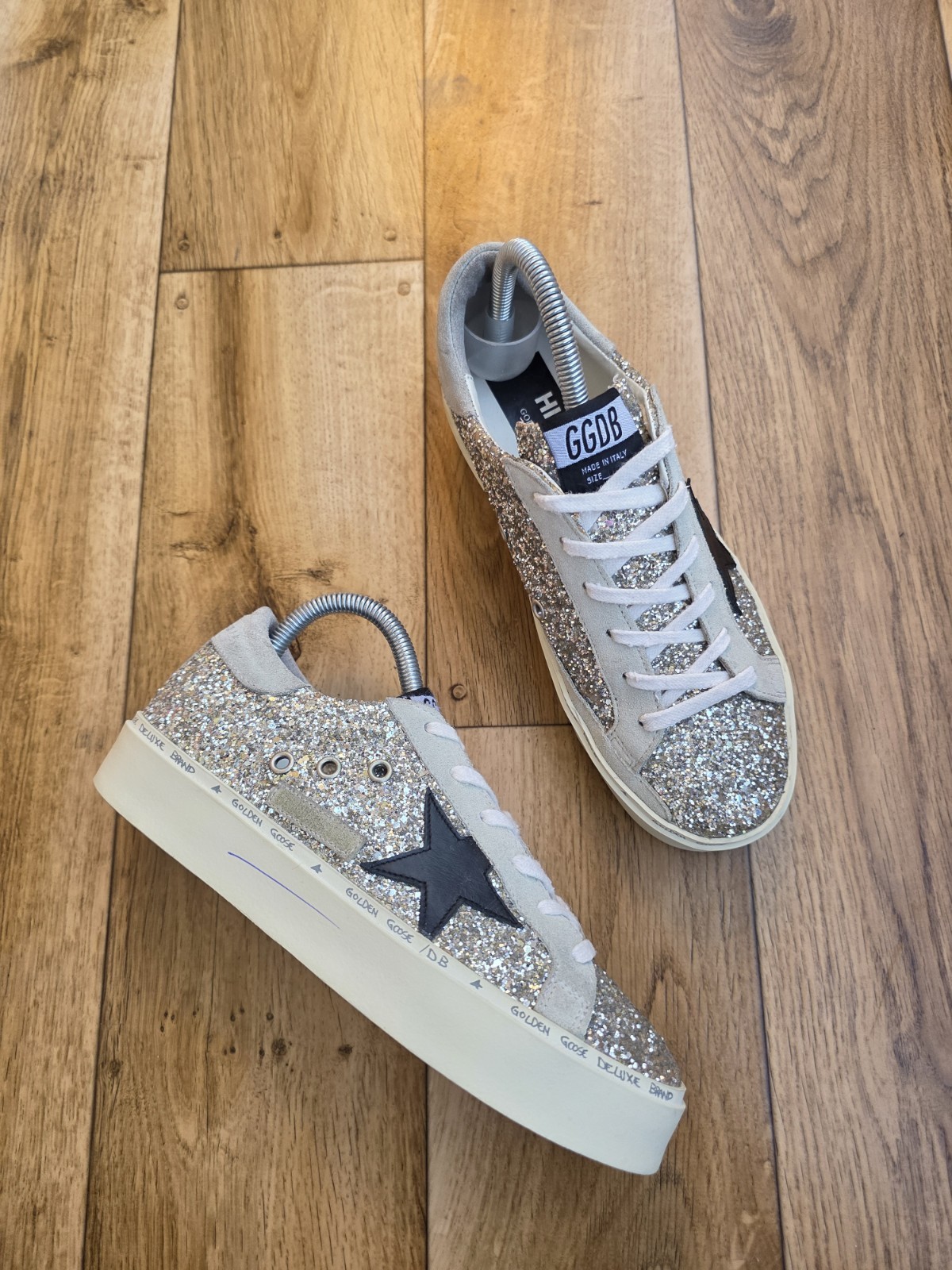 GOLDEN GOOSE MID STAR GLITTER SNEAKERS SIZE 38 EU, 7.5 US, 5 UK
