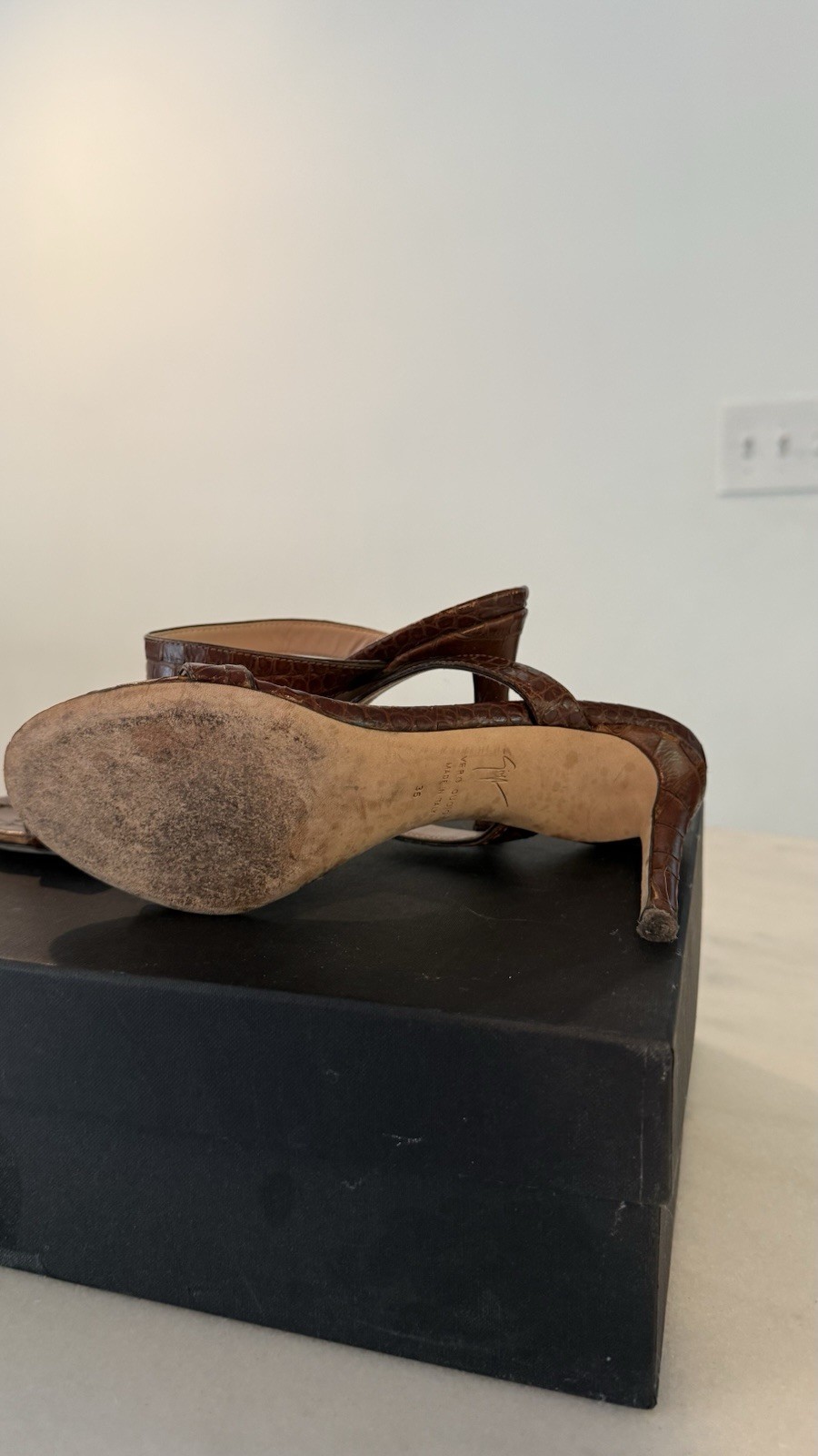 Giuseppe Zanotti Brown Croc Embossed Leather Strappy Ankle Strap Heels EU 36