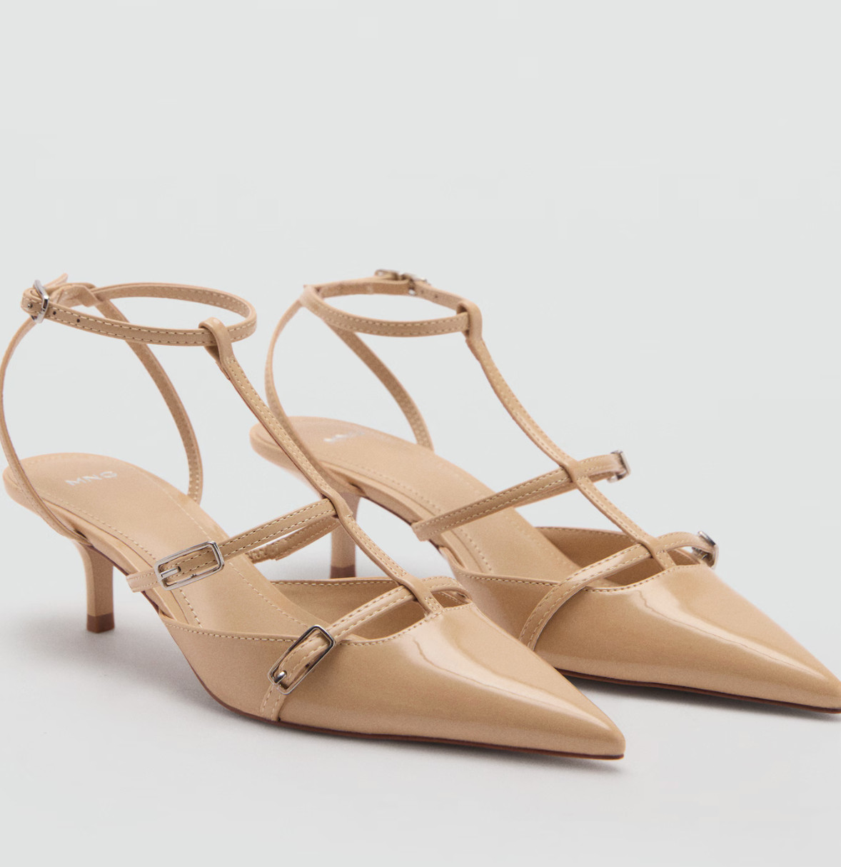 NEW MANGO MNG NUDE BUCKLE STRAPS HEELED HIGH HEEL SHOES SZ 38 7.5