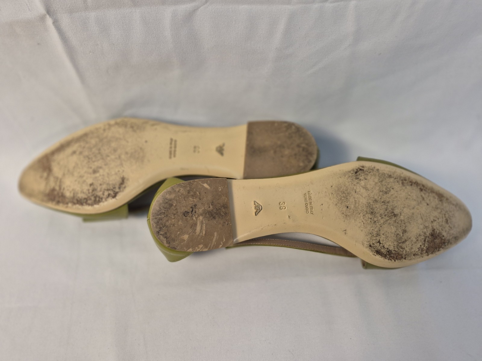 Emporio Armani Green Leather Pointed Toe Slingback Flats Bow Made In Italy Sz38