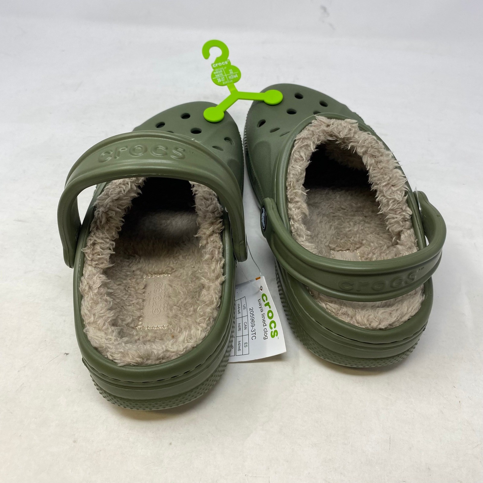 Crocs Baya Lined Clog Army Green Olive Fleece Fur Mens 4 Womens 6 205969-3TC NEW