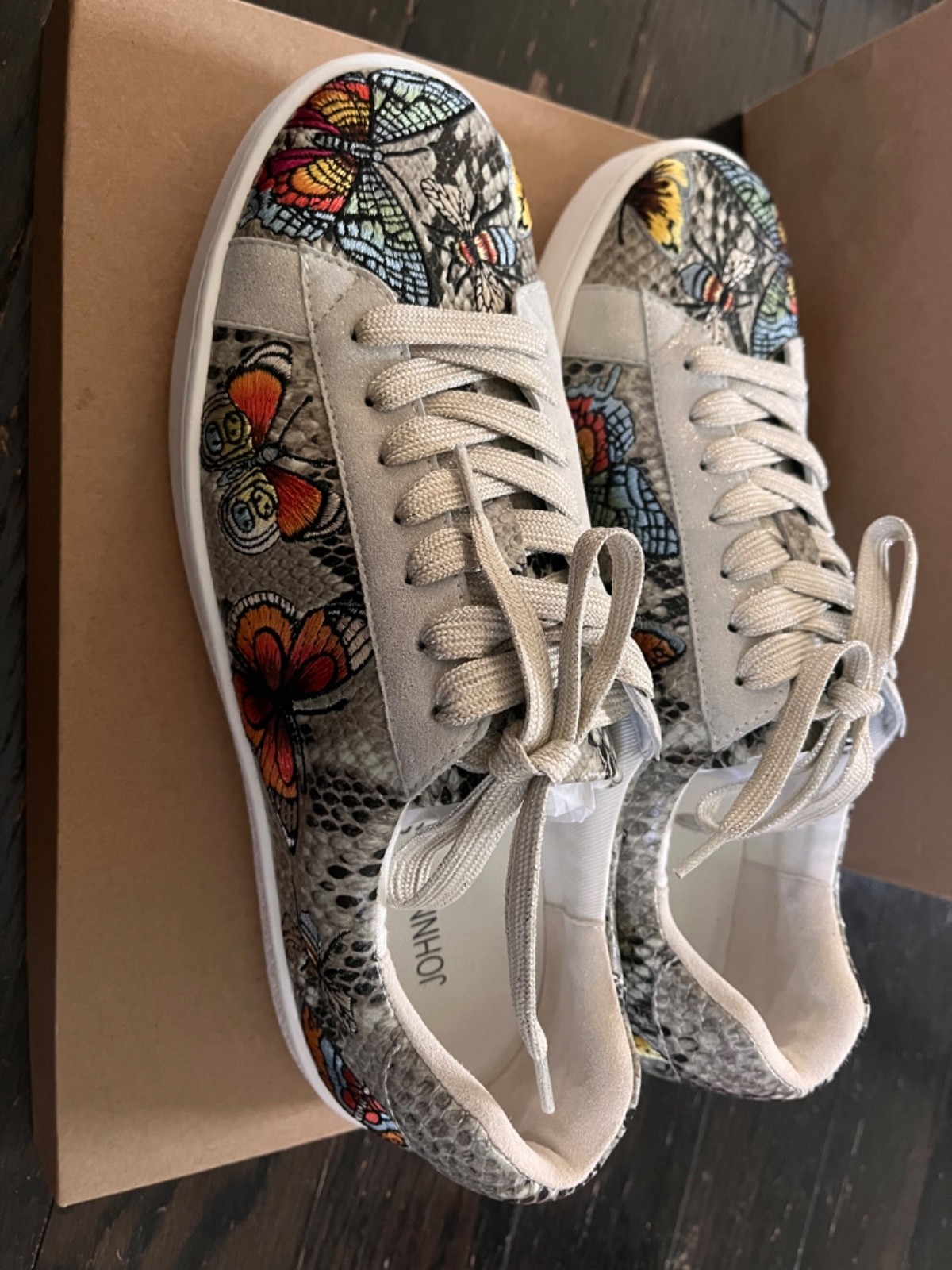 Johnny Was Dreamer Sneakers, snakeskin and butterfly print w/ box