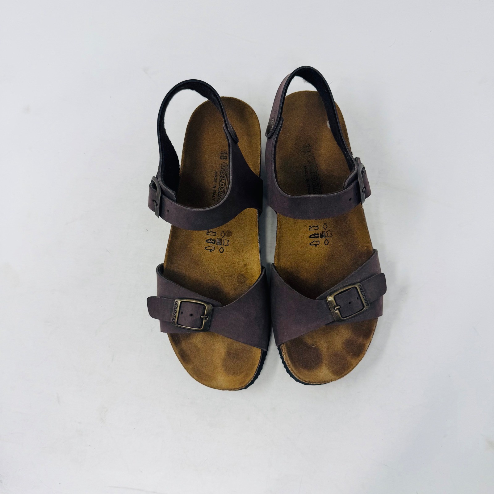 Goldstar Wedge Sandals Brown Size 38 Leather Cork Made in Italy Comfort Boho