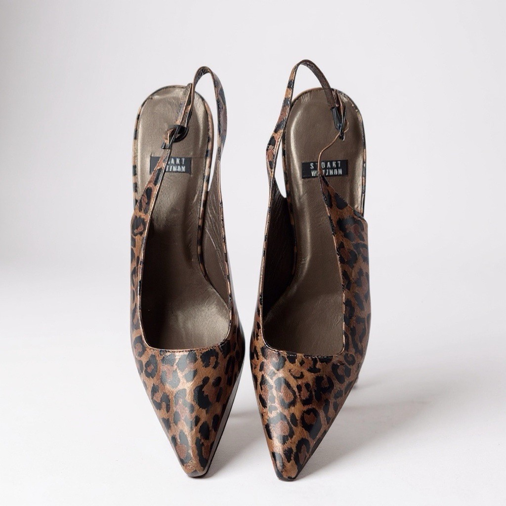 Stuart Weitzman Vintage Patent Animal Print Slingback Heels 7.5 AAAA