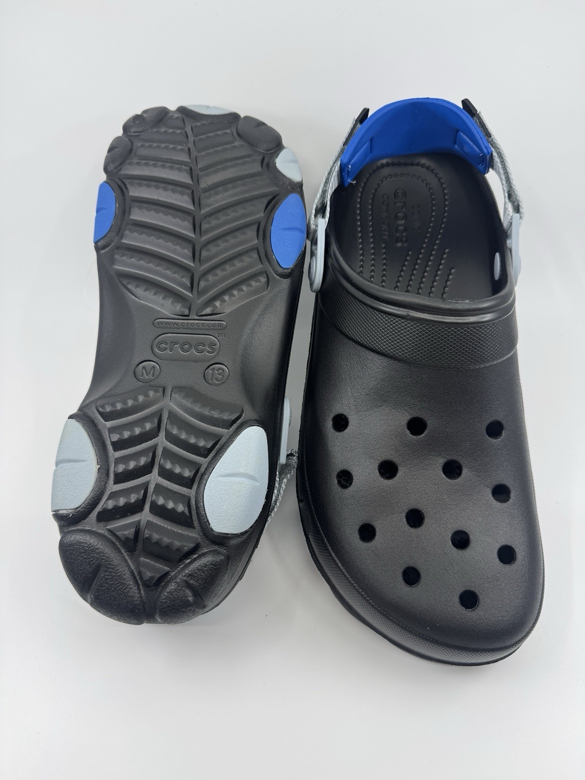 Crocs All Terrain Clogs Adjustable Heel Strap – Black/Grey/Blue – Size 13M