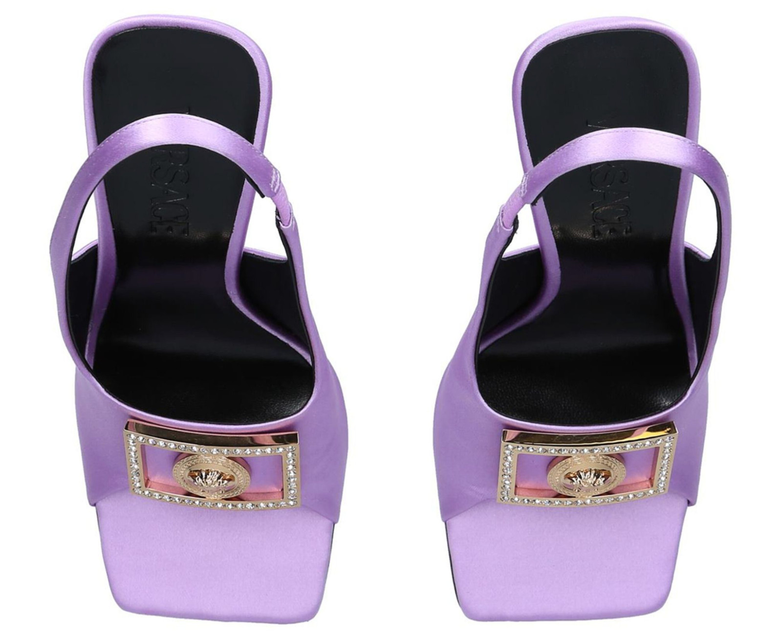 NIB Versace Tribute Medusa Logo Crystal Satin Open Toe Slingback Pumps 37.5 7.5