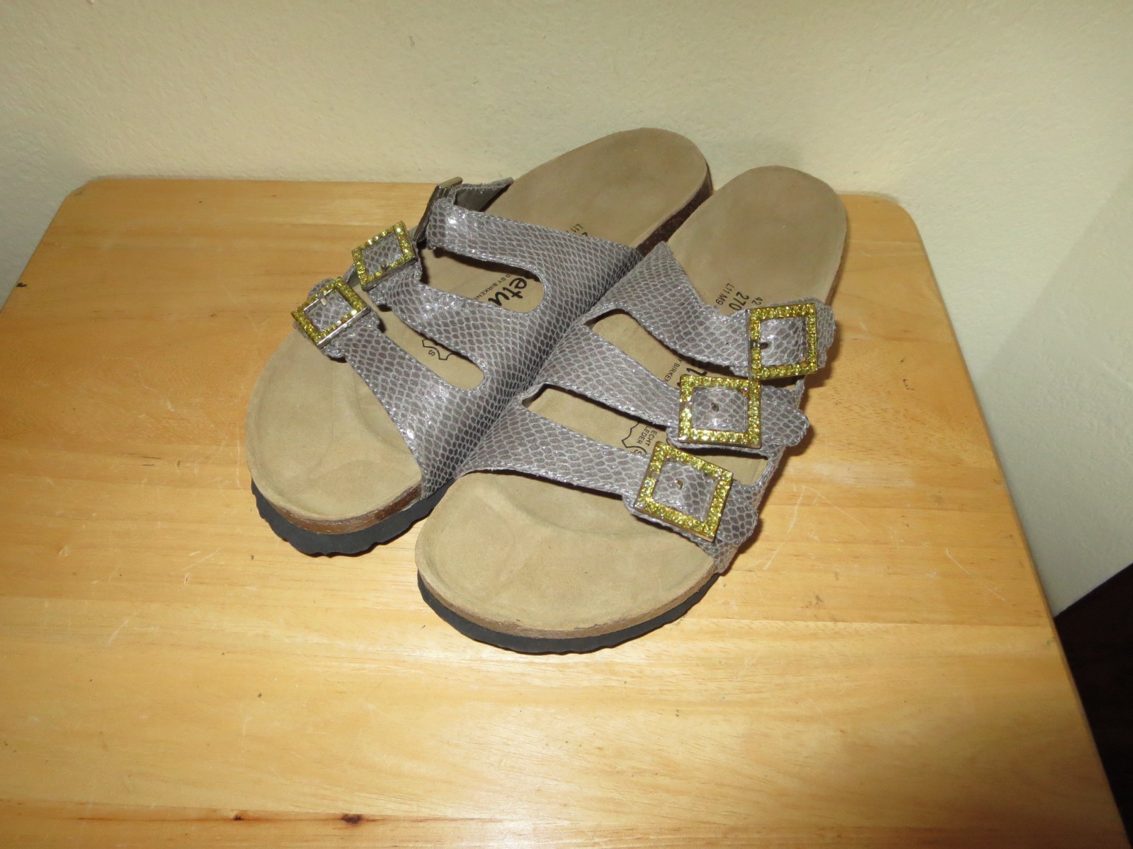Birkenstock Betula 270 Three Strap Gray Gold Buckles Slide Sandals W11 M9 New!