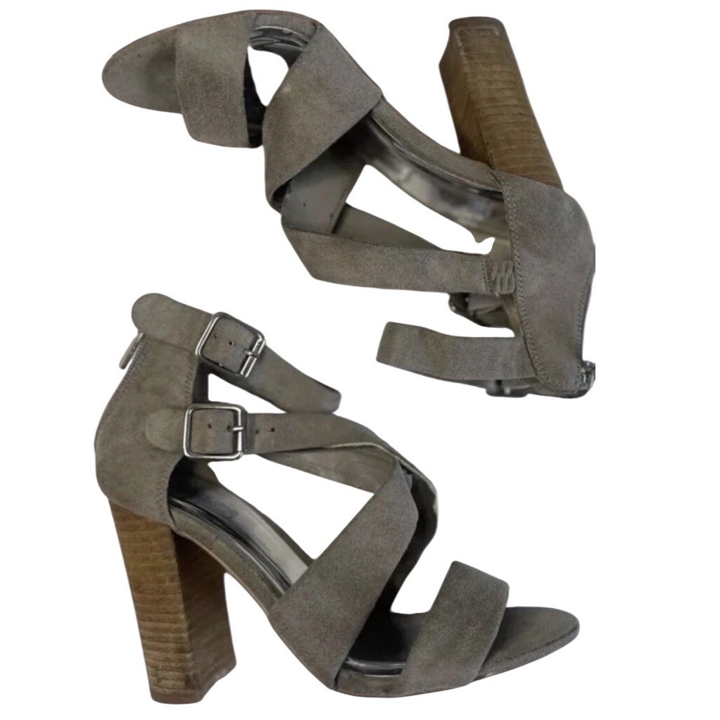 Carlos By Carlos Santana Taupe Suede Strappy Heel Buckle Ankle Size 6