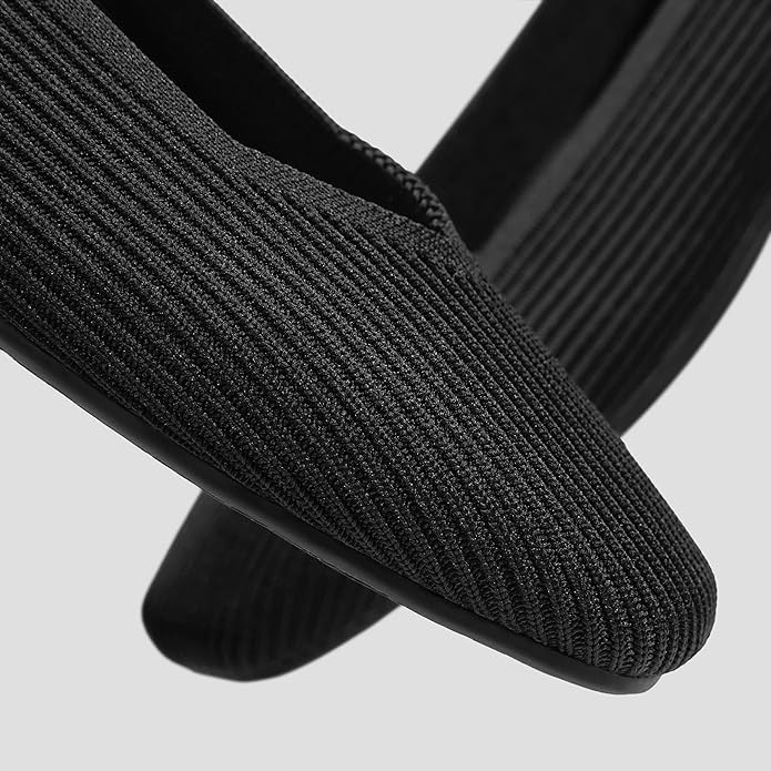 Vivaia Margot 2.0 Black Square Toe Ballet Flats Knit Slip-On sz 37.5 US 7