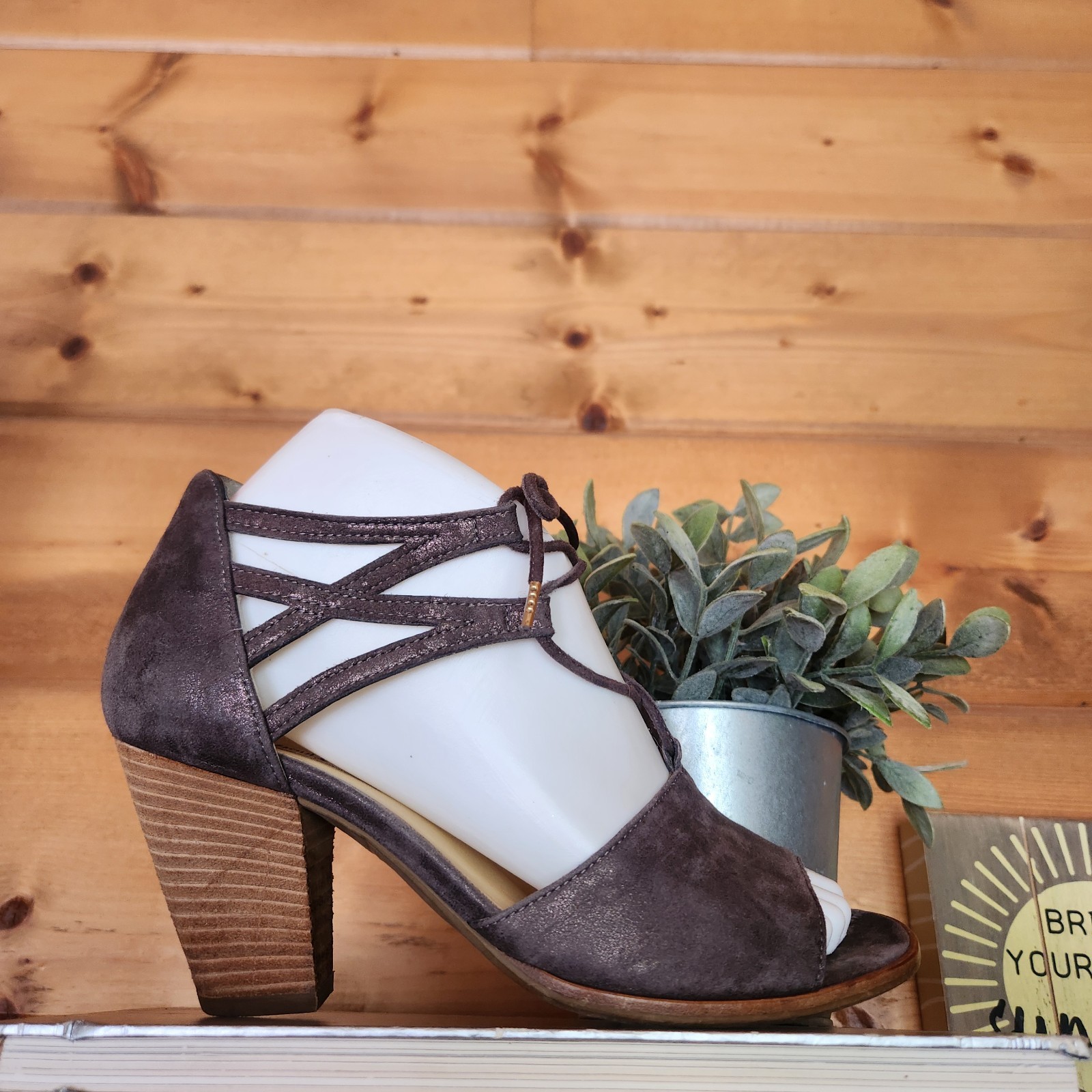 Paul Green Veronica Block Heel Leather Sandal Earth Metallic Strappy US 7/UK 4.5