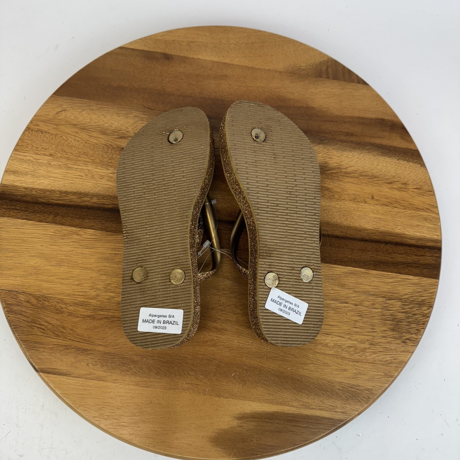 New Womens Havaianas Bronze Slim Flatform Glitter-Strap Thong Sandals Size 6 M