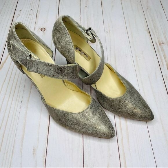 Paul Green Single Cross Strap Heels pumps Shoes Metallic glitter silver size 5