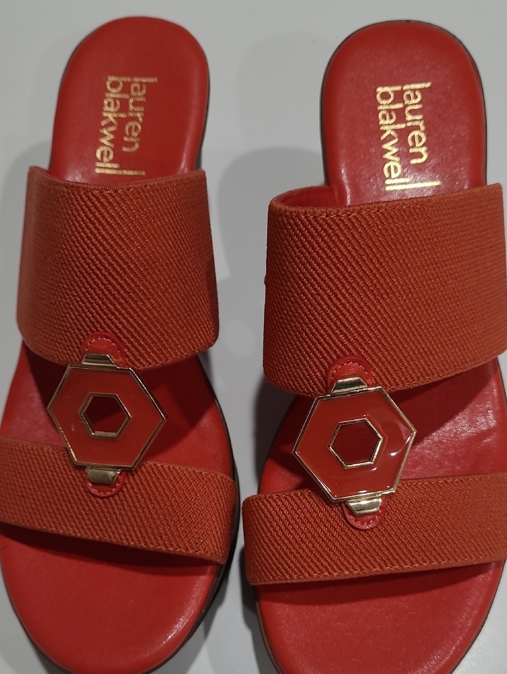 Lauren Blakwell Coral Wedge Heel Slide Sandals