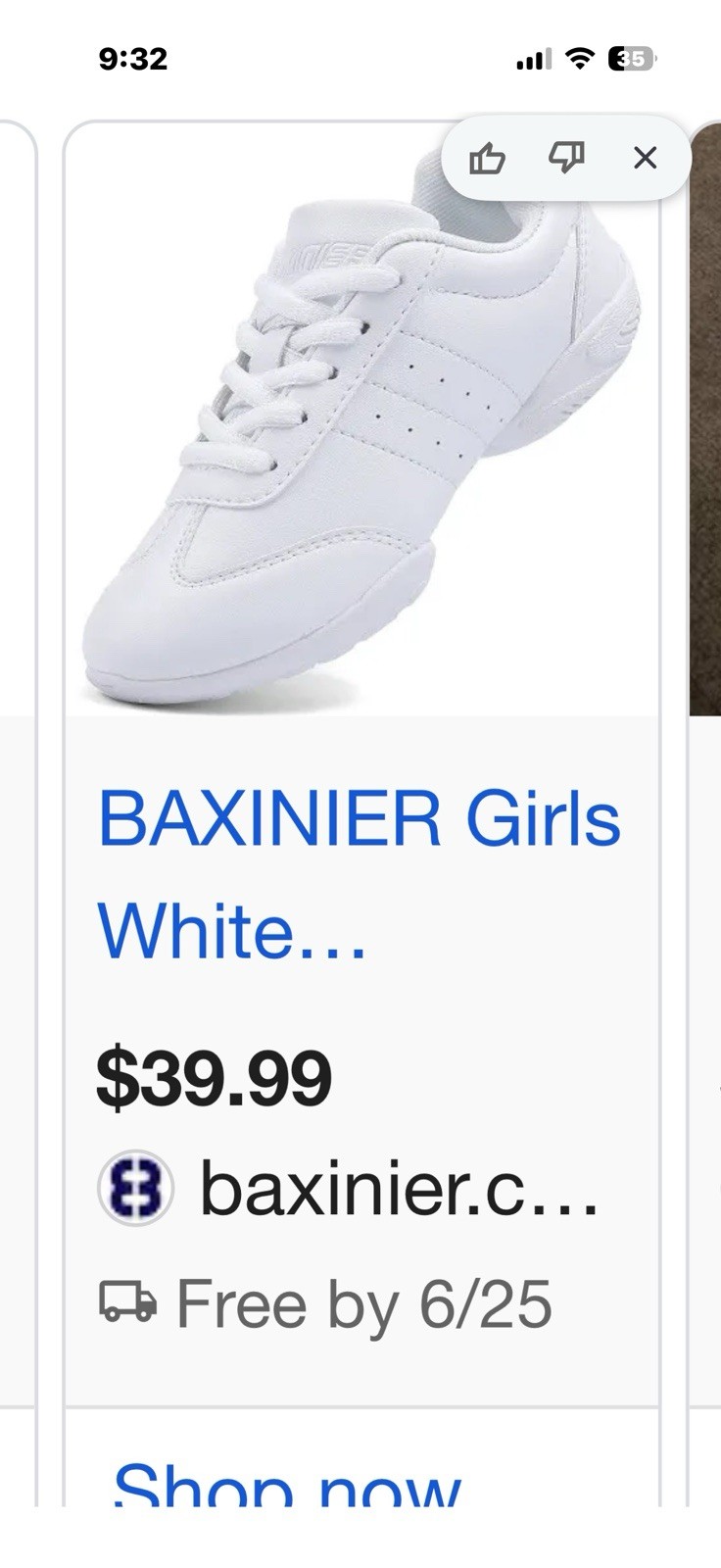 BAXINIER Girls White Cheer Dance Training Tennis Breathable Cheer Sneakers