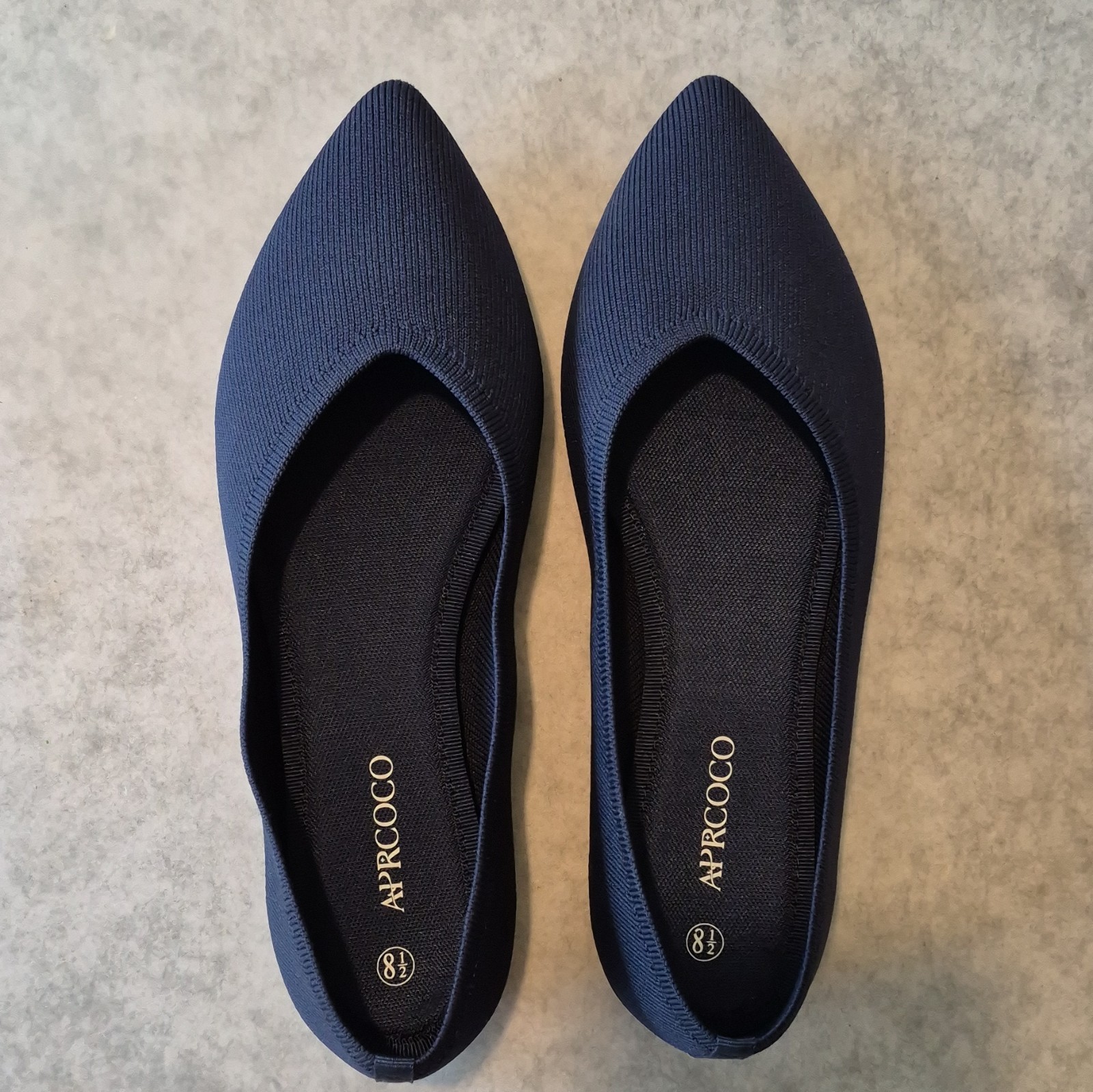 Aprcoco Women’s Flats Navy Blue Pointed Toe Slip-On Comfort Knit Fabric Size 8.5