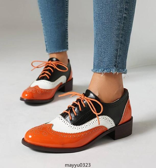 Retro Womens Brogue Pumps Shoes Lace Up Wing Tip Casual Fashion Flat Oversize