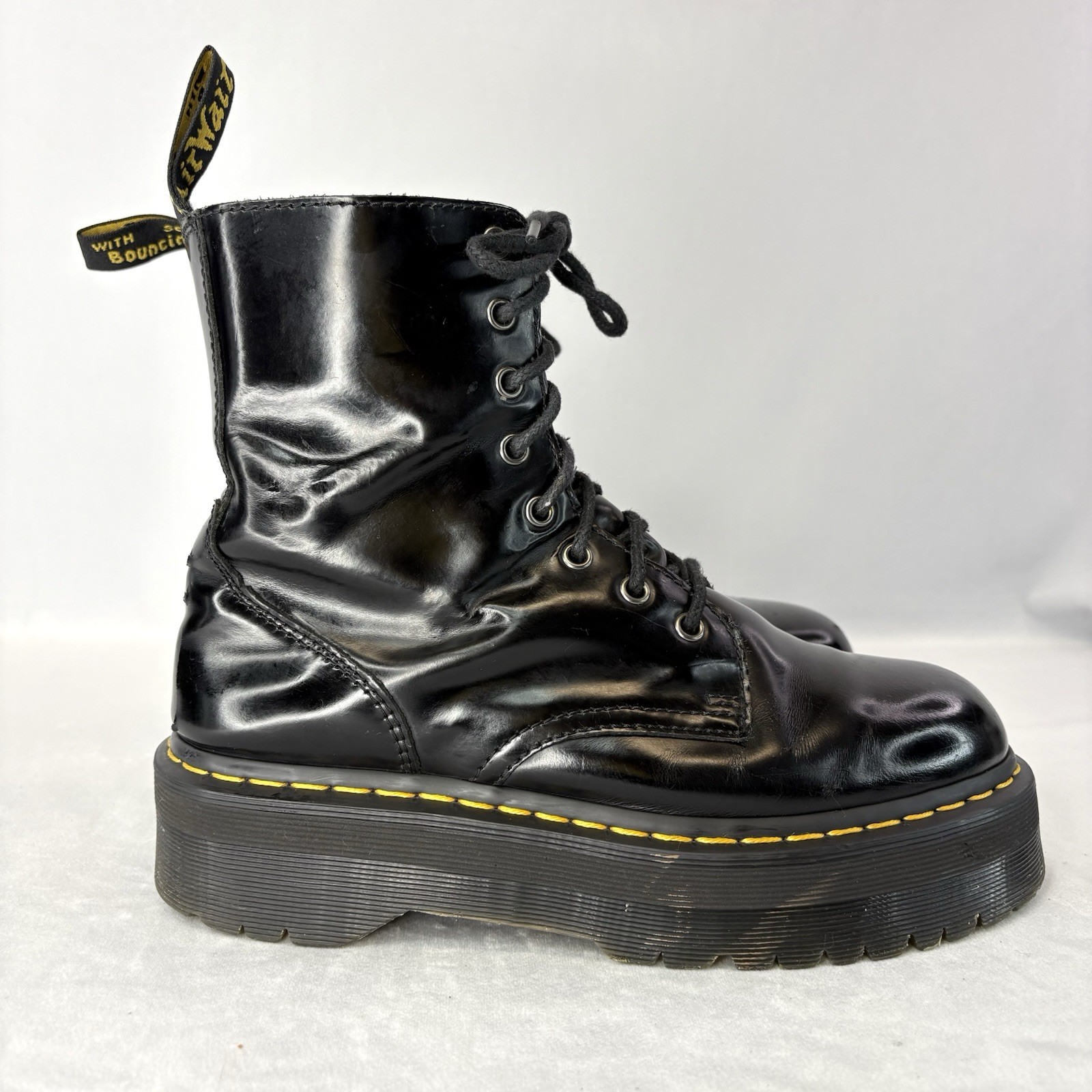 Dr. Martens Jadon Platform Leather Boot – Black Polished Smooth Size M9 – W10