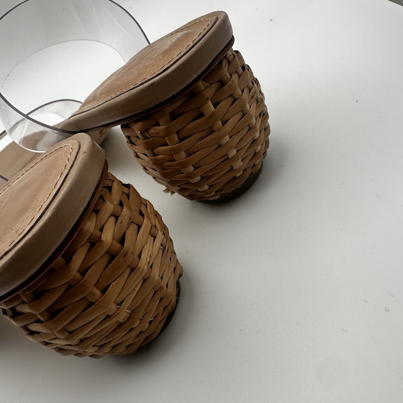 Raye Jaden Heel Nude Clear Straps Square Woven Basket Heel 7.5 Revolve Boho Chic