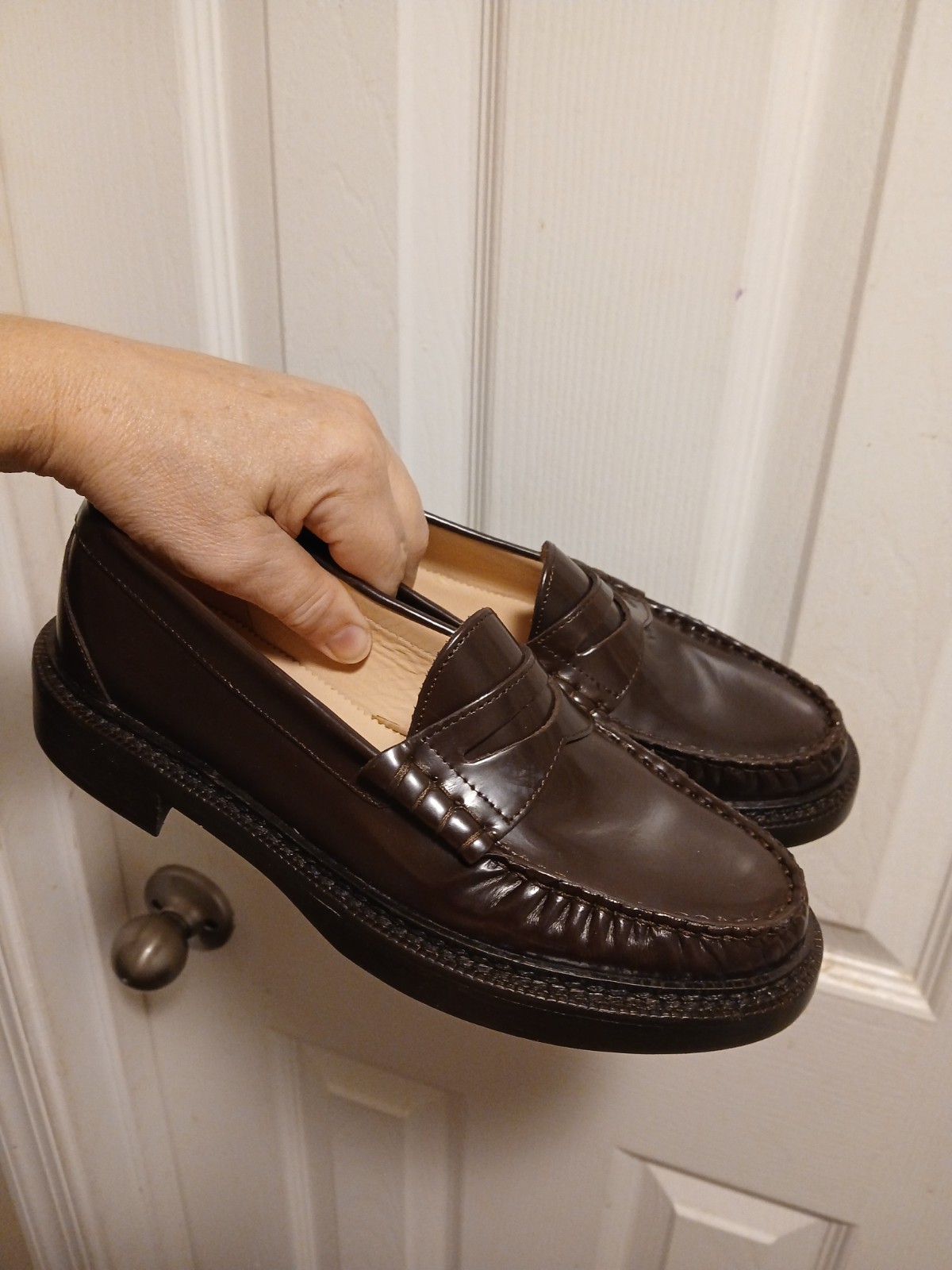 J. Crew Winona Penny Loafers Brown Spazzolato Leather Classic Preppy Minimal 7