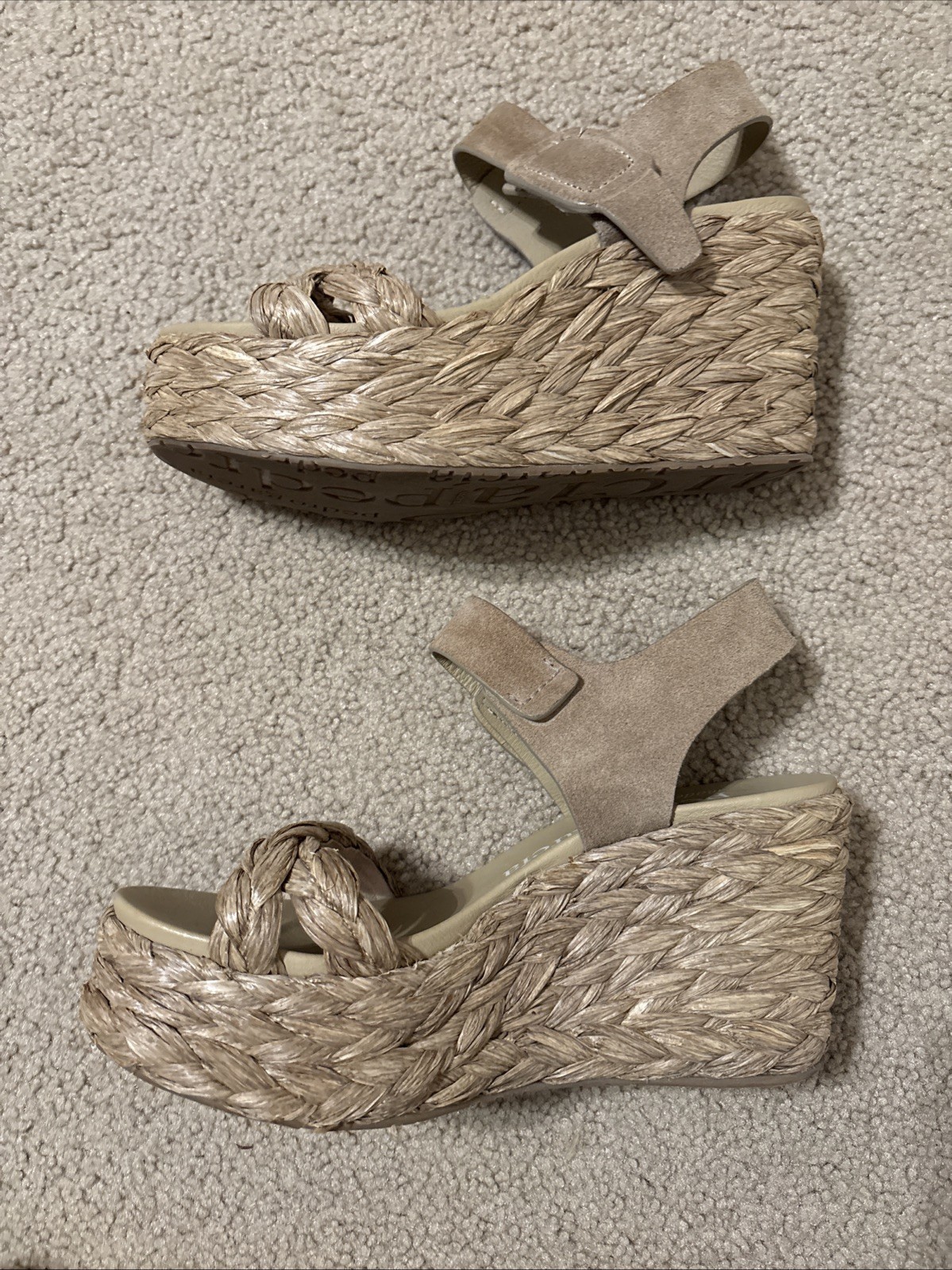 Pedro Garcia Brown Suede Cork Platform Slingback Wedge Sz 38
