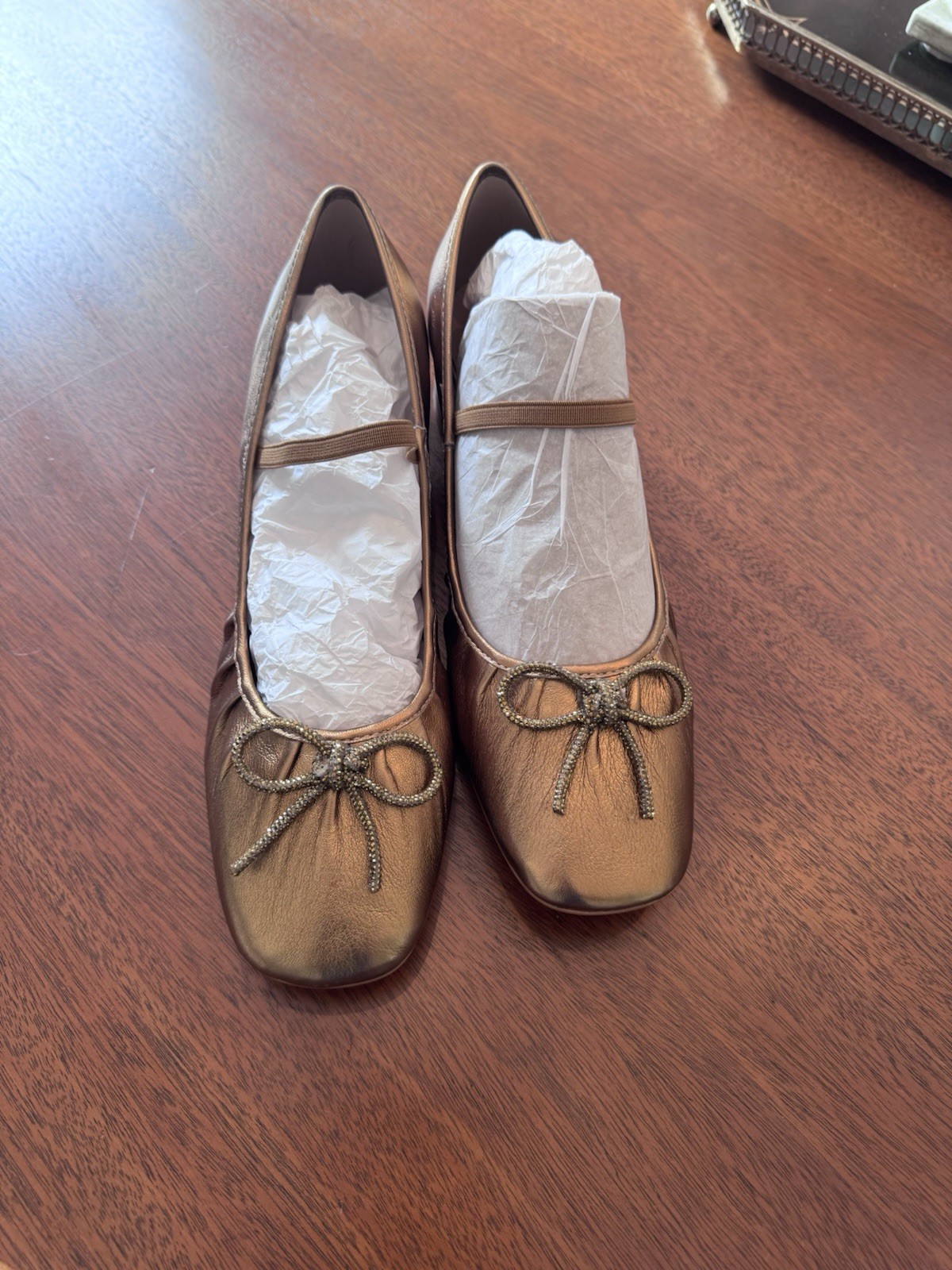 Maeve Anthropologie Women’s 9 Copper Metallic Mary Janes W Bow Dressy Heels New