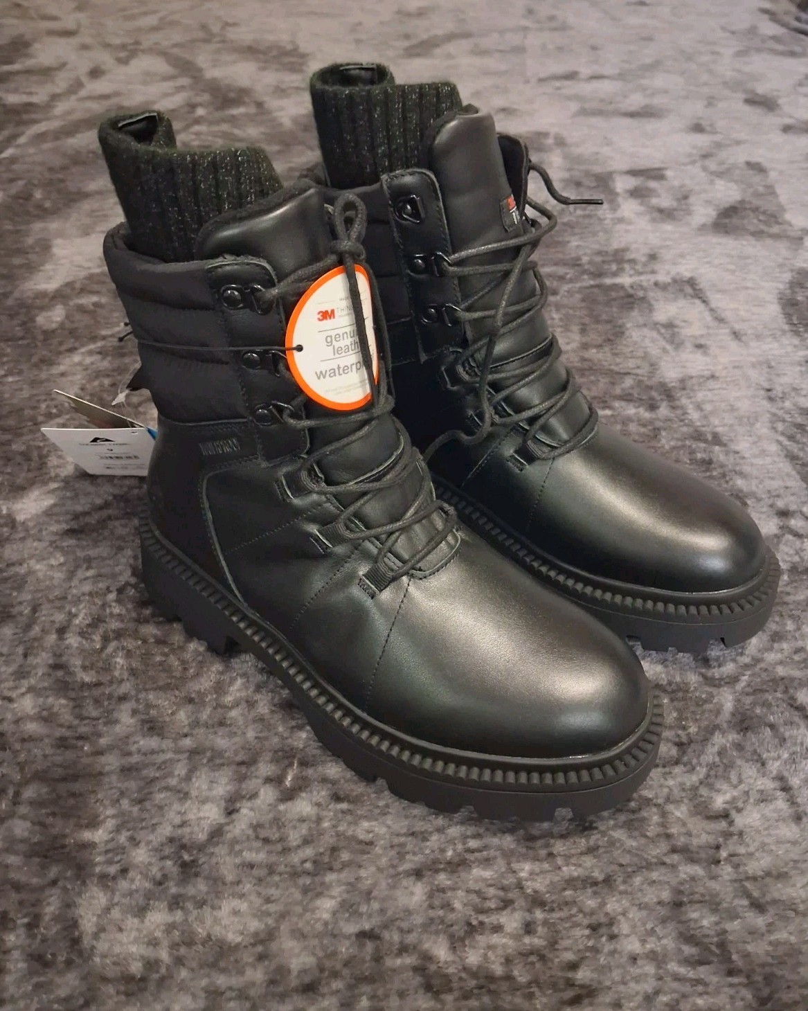 NWT Ozark Trail Black Leather Waterproof 3M Thinsulate Snow/Combat Boots Women 9