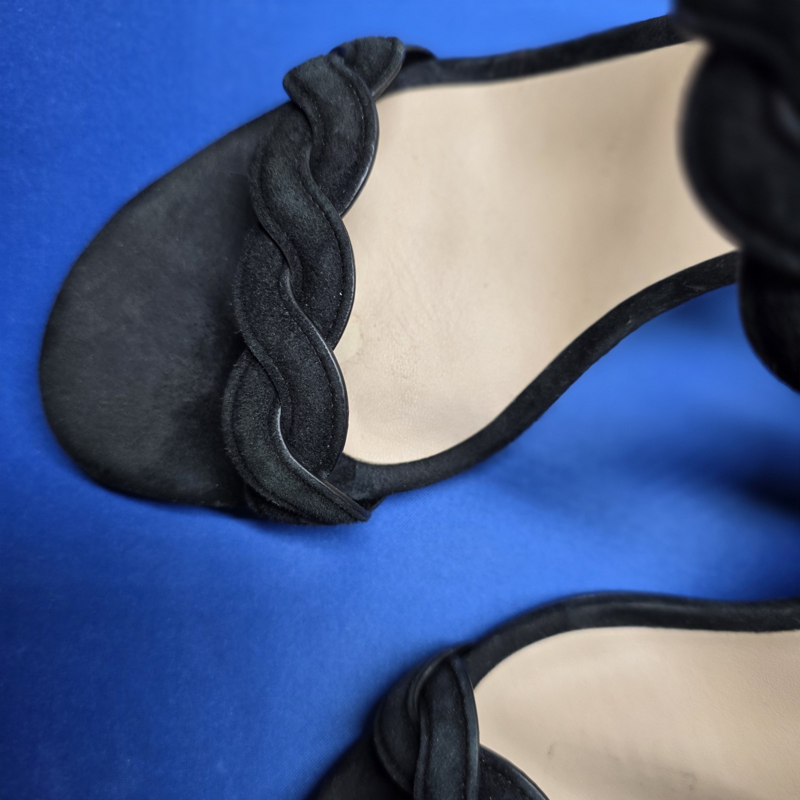 Stuart Weitzman Twistie Block 75 Suede Sandal 3 in Black Slide Size 8 Chunky