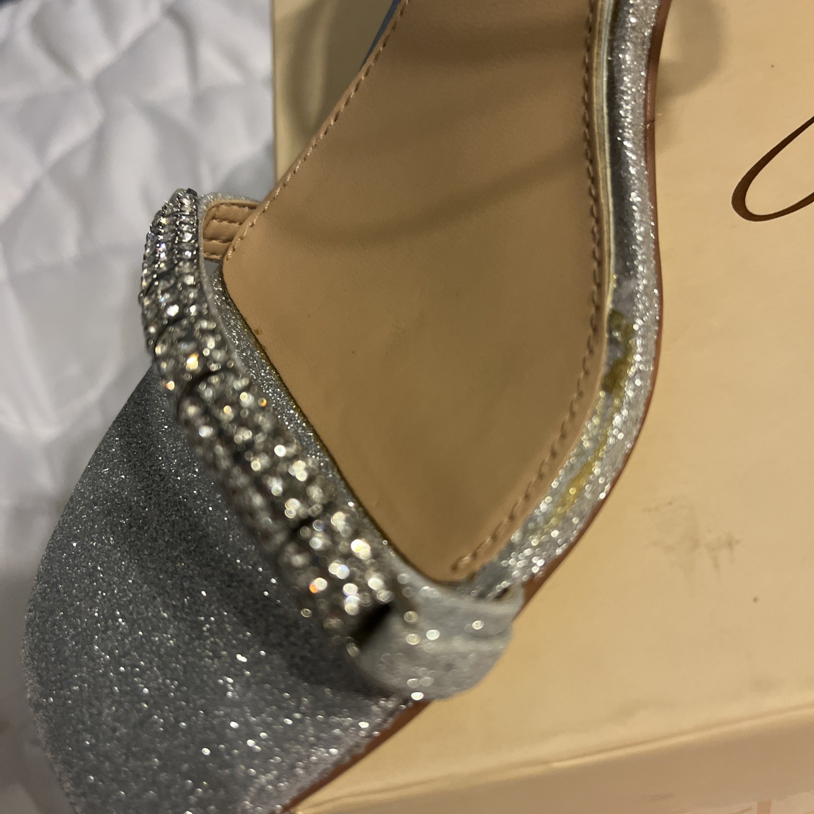 JEWEL BADGLEY MISCHKA Women’s Charlee Embellished Glitter Block Heel Sandals