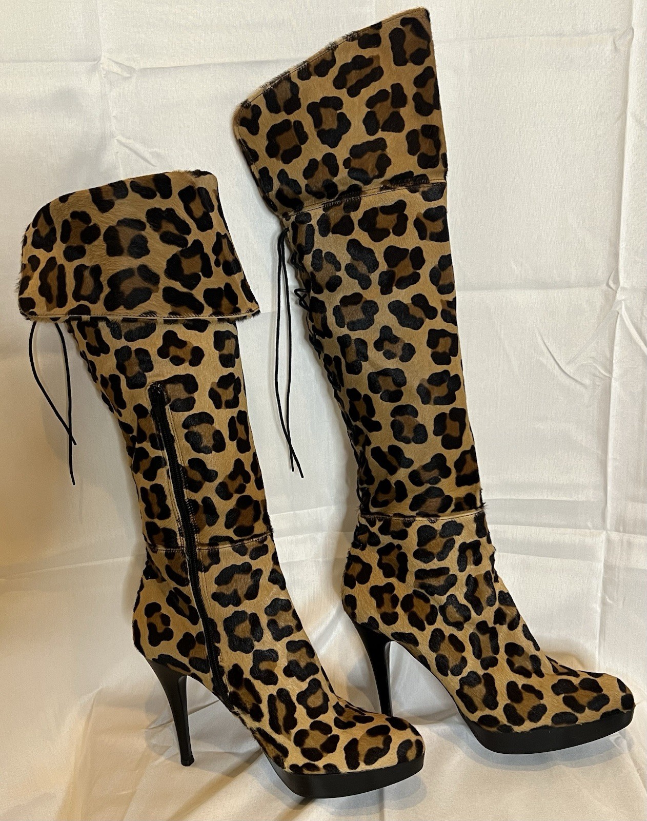 Stuart Weitzman Leopard Calf Hair Platform Knee High Boots Women’s 9.5 NWOT.