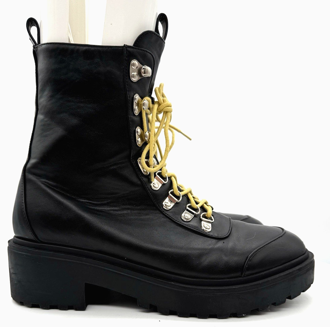 EGO Block Sole Combat Biker Gothic Boots Black Women US 12 Faux Leather