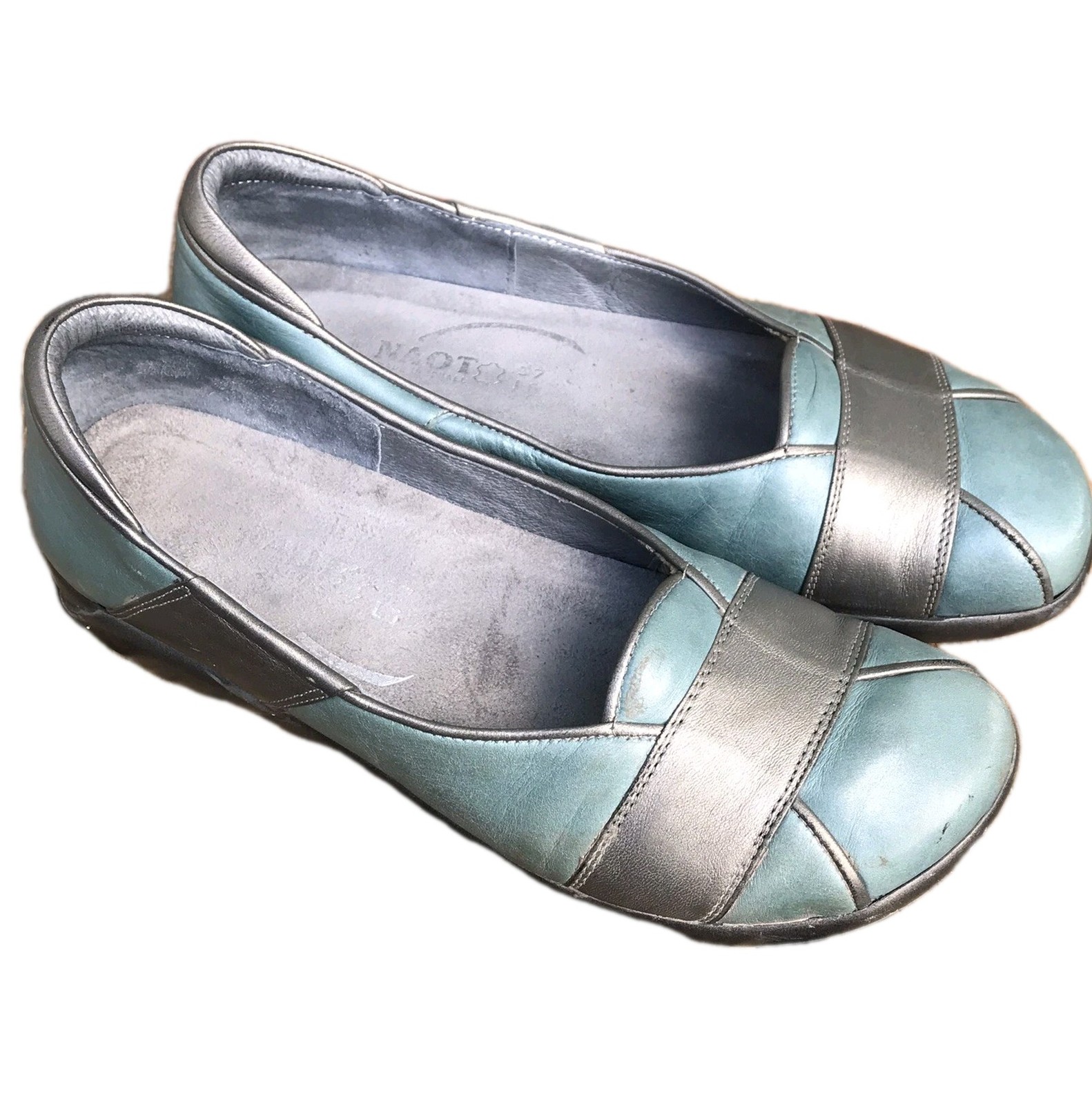 NAOT Architect Leather Ballet Ballerina Flat Shoe Turquoise Silver 37 US 6 Fairy