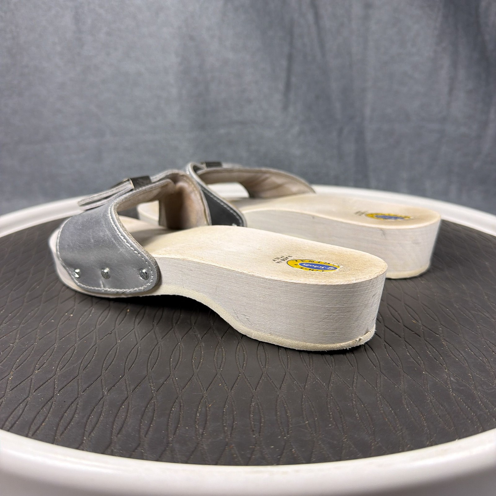 Dr Scholls Original Sandals Womens 6.5 Silver Platform Slides Buckle