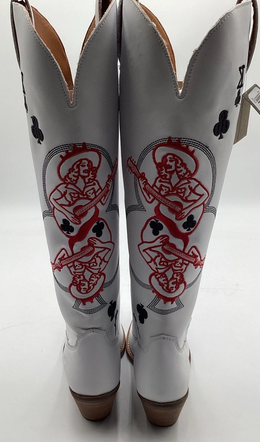 Dingo 1969 Women’s King of Clubs Wooden Heel Western Boots-White-Size: 9 M