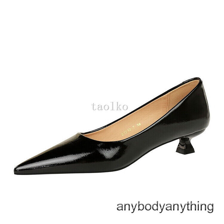 Womens 3.5cm Mid Kitten Heel Pointed Toe Slip on Pumps OL Ladies Party Shoes New