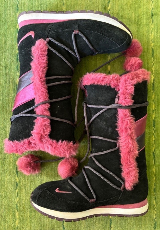Vintage Nike ACG Pink Fur Trim Suede Moon Boot Streetwear EUC women’s size 9 Y2K