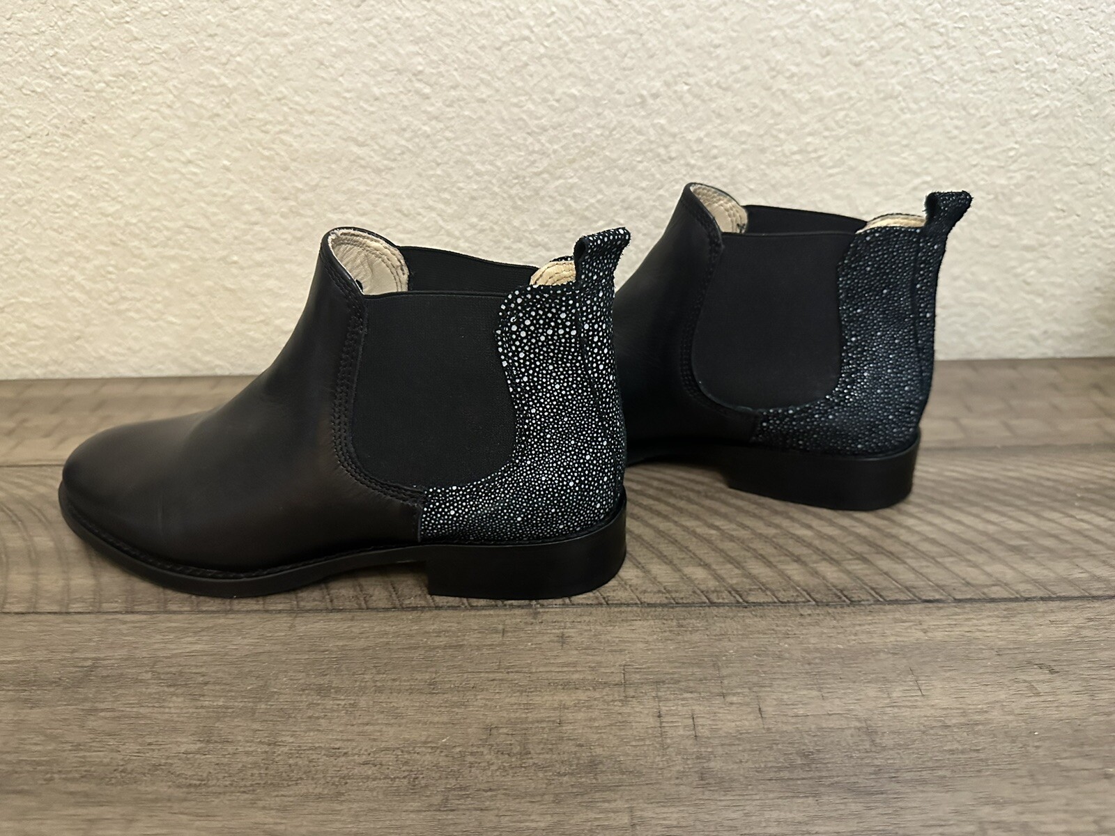 NAVYBOOT ANKLE BOOT BOOTIE Black SPECKLED Suede Italian Leather Size 38 /￼ 7.5