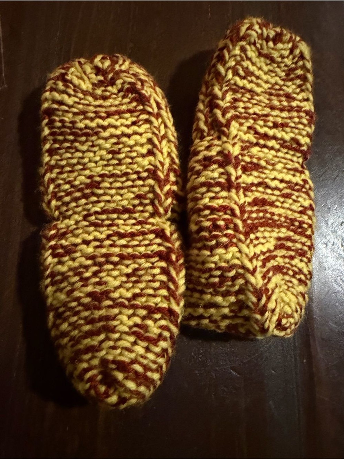 Hand-Knit Slipper Sock in Yellow & Maroon