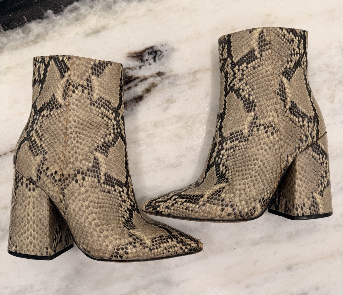 Women’s Ankle Boots Snakeskin Leather Block Heel Size 36 Alias Mae