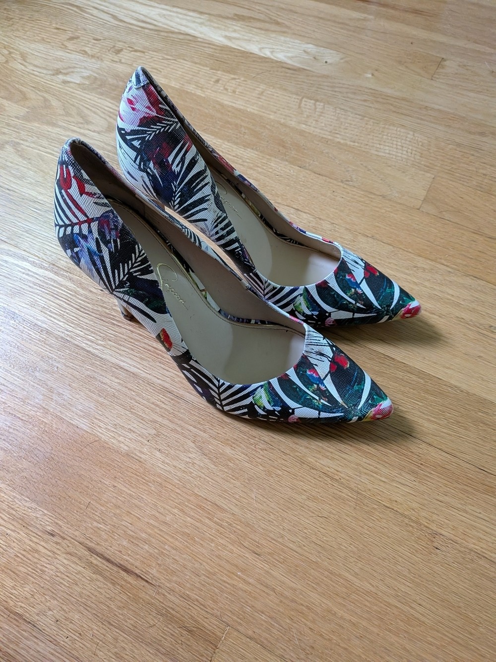 Jessica Simpson Cassani Multi Palm Print Tropical Stiletto Pumps Sz 9.5 Stiletto