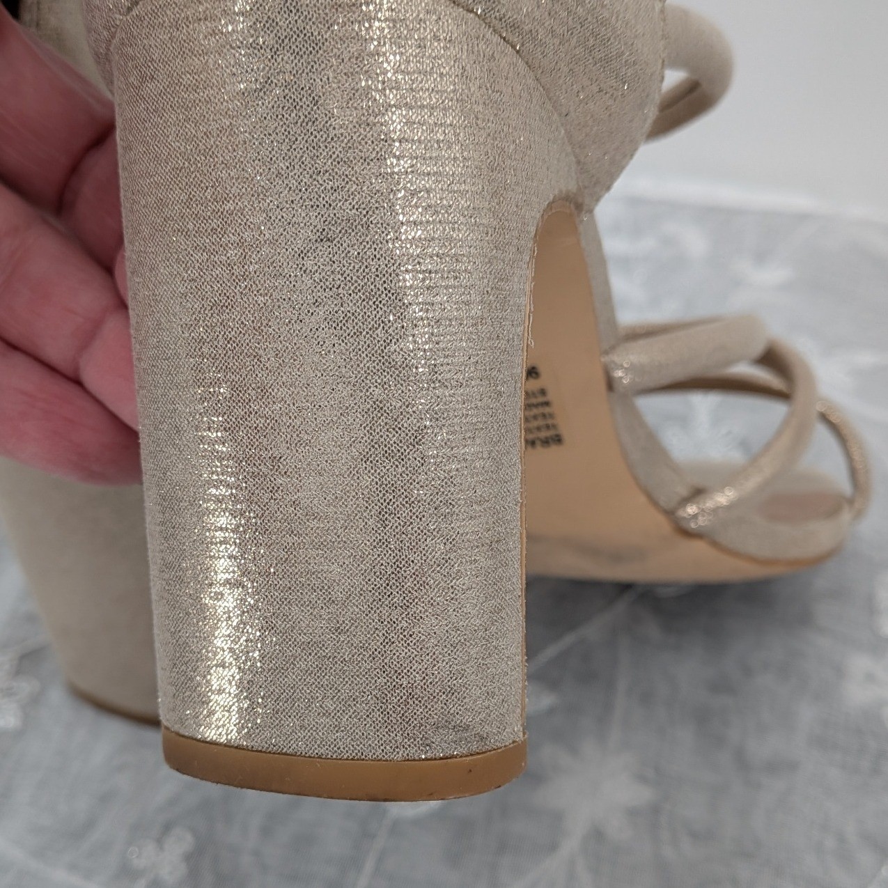 Prom Bride Champagne Gold Metallic Strappy Block Heel Square Toe 9M Jellypop