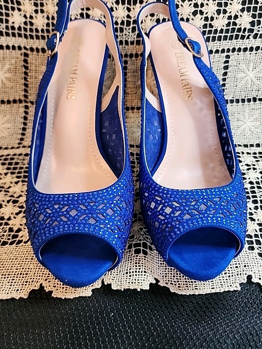 Heels Shoes Royal Blue Dream Pairs 8.5 Worn Once No Box Prom Wedding Party EUC
