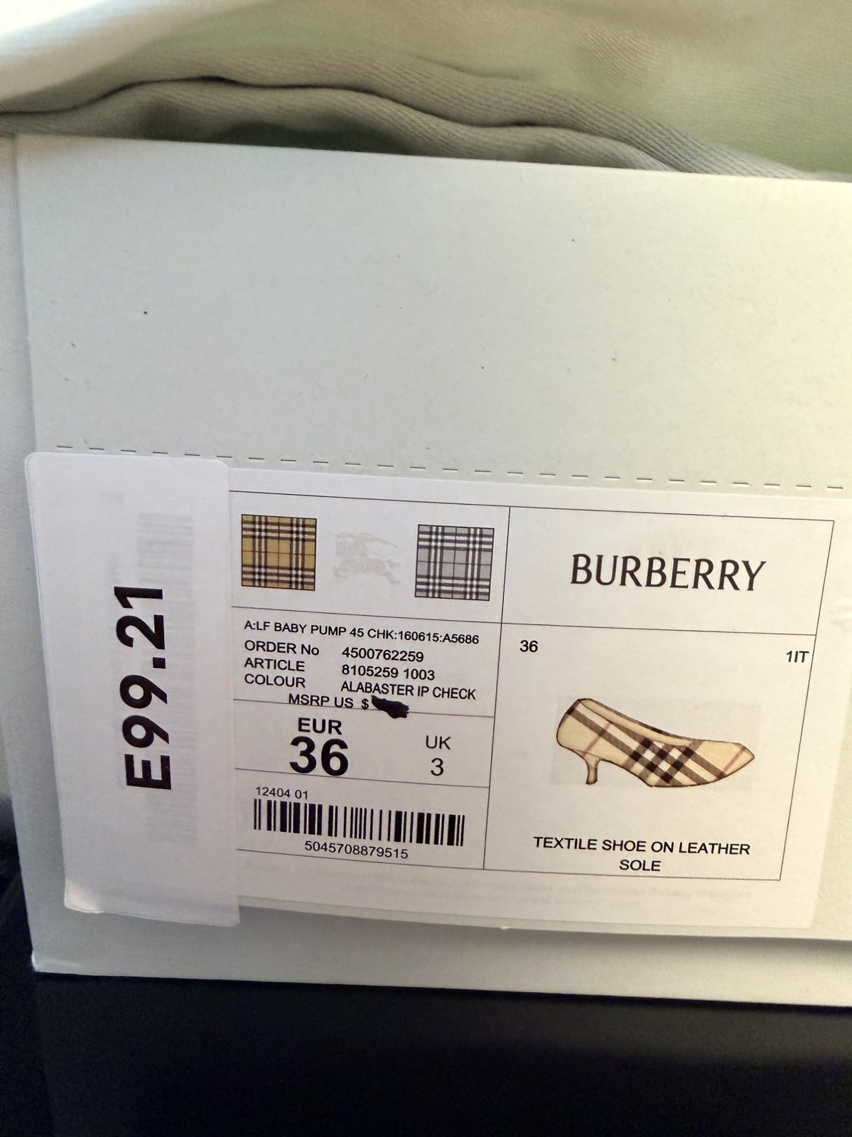 NIB BURBERRY $890 NOVA CHECK BABY PUMP SHOE/Sz 6.0 (36.0)