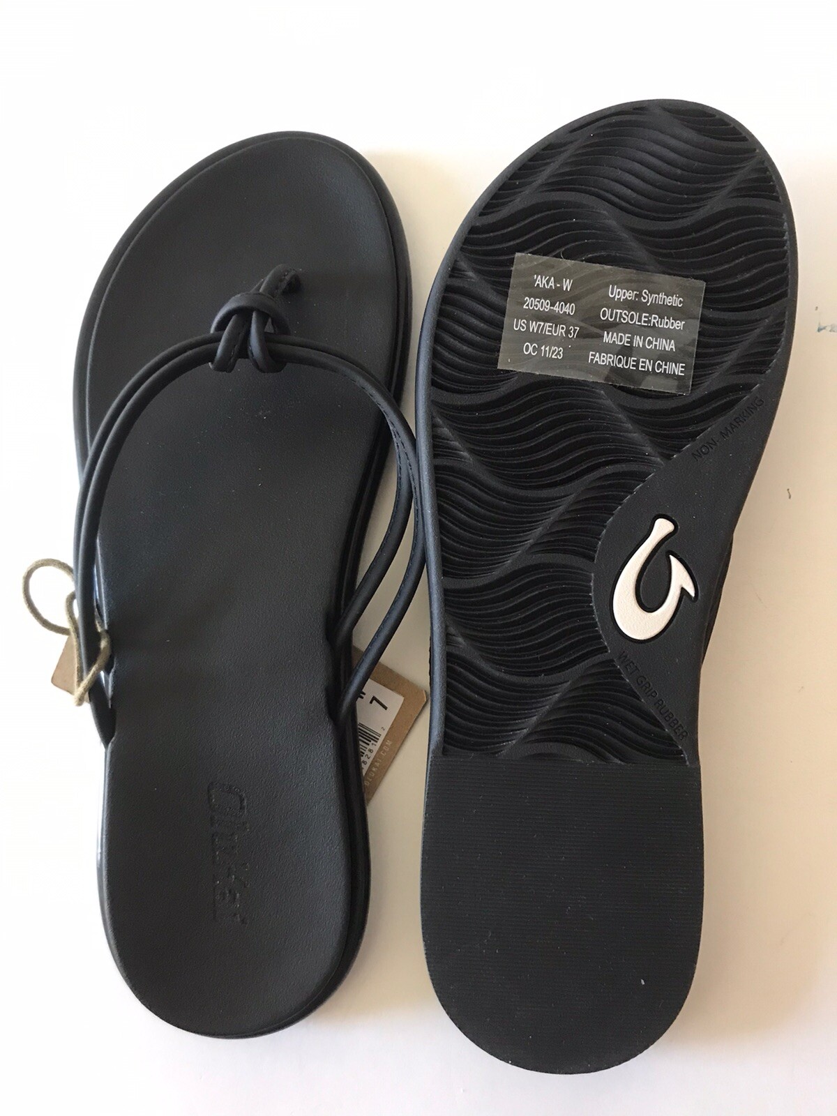 WOMEN’S OLUKAI BLACK ‘AKA KNOTTED STRAPS BEACH/POOL FLIP FLOP SANDALS SIZE 7 NWT