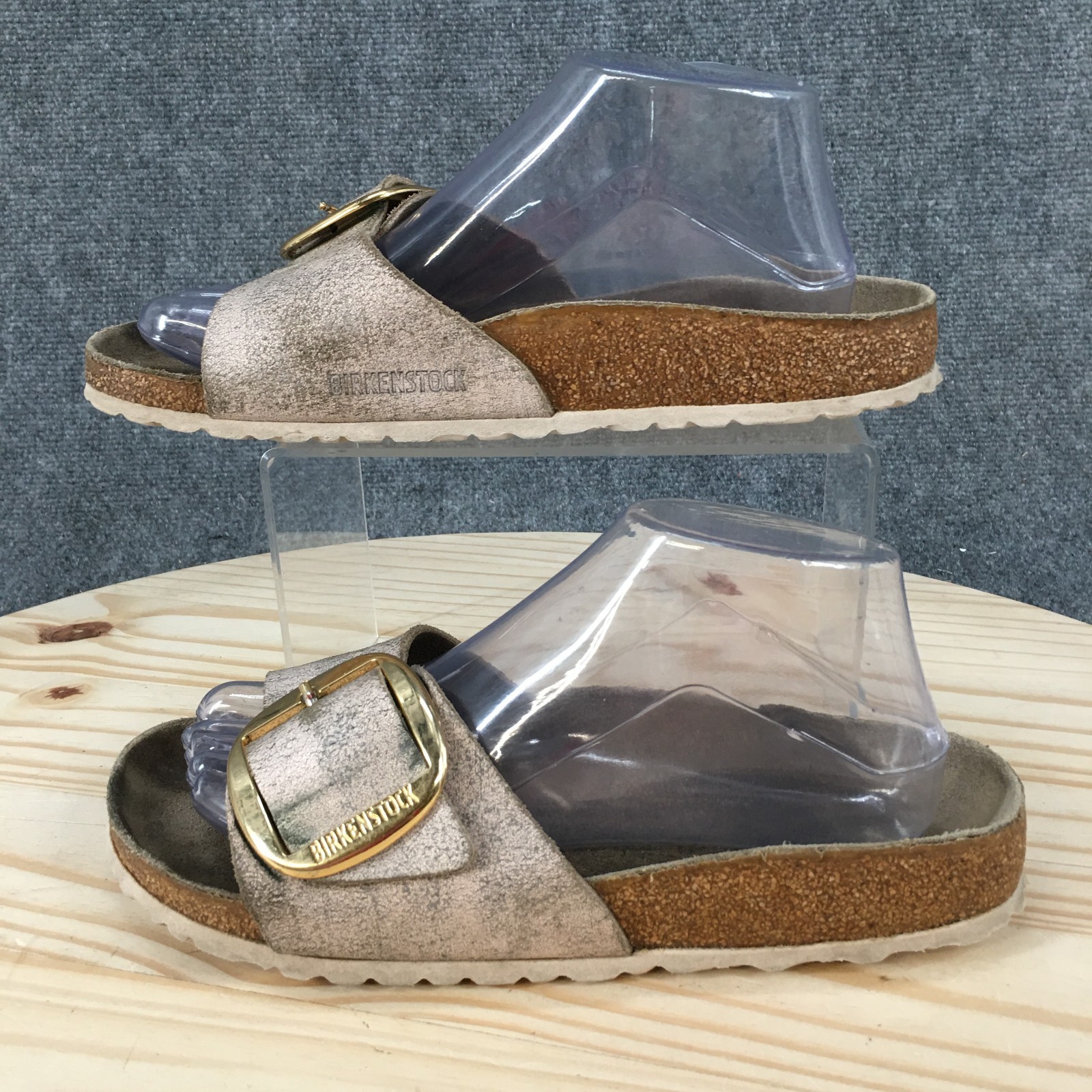 Birkenstock Madrid Big Buckle Sandals Womens 39 Casual Slip On Slide Brown Gray