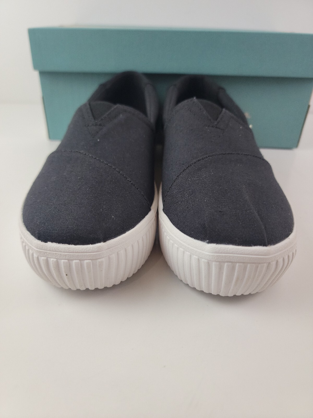 Toms Women 7.5 Alpargata Platform Canvas Slip On Shoes Black White